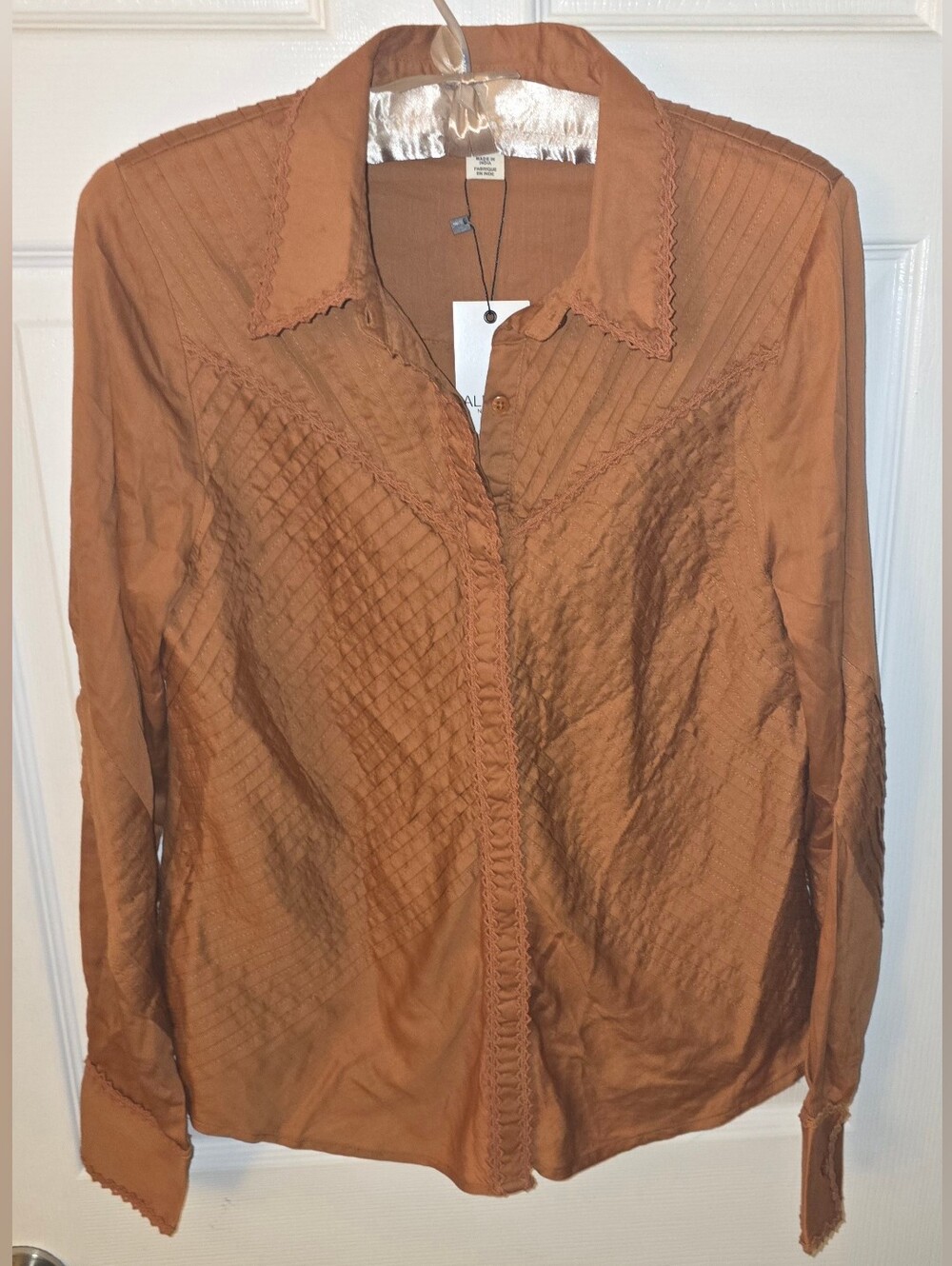 Allison New York Anthropologie Lillian Button-Down Top Burnt Orange/Rust Color